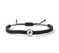 ChungLong0593 Personalized Initial Letter Bracelet, Adjustable Black Macrame Rope Bracelet with Alphabet Charm, Custom Monogram Friendship Bracelet Jewelry for Women Men, One Size, Wood, no gemstone