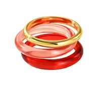 ChungLong0593 Stackable Bangle Set for Women - 3 Pcs Resin & Gold Plated Metal Chunky Bracelets, Boho Statement Fashion Jewelry, Multiple Color Options for Daily Wear, Party & Gift, One Size, Resin