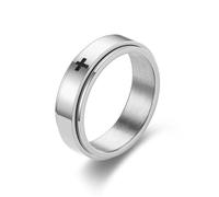 ChungLong0593 Stainless Steel Cross Spinner Ring for Men Women, Anxiety Relief Fidget Band Religious Christian Jewelry Gift, Metal, No Gemstone