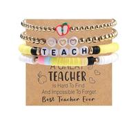 ChungLong0593 Teacher Bracelet for Women - Teacher Appreciation Gifts Stackable Beaded Bracelet with TEACH INSPIRE Letter Beads & Apple Charm, Graduation Gifts for Teacher, One Size, Acrylic, no