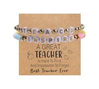 ChungLong0593 Teacher Bracelet for Women - Teacher Appreciation Gifts Stackable Beaded Bracelet with TEACH INSPIRE Letter Beads & Apple Charm, Graduation Gifts for Teacher, One Size, Acrylic, no