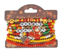 ChungLong0593 Thanksgiving Beaded Bracelet Set for Women, Fall Turkey Pumpkin Charm Stackable Stretch Bracelets, GOBBLE GRATEFUL FALL Letter Bracelet Thanksgiving Jewelry Gift, One Size, Alloy, no