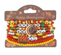 ChungLong0593 Thanksgiving Beaded Bracelet Set for Women, Fall Turkey Pumpkin Charm Stackable Stretch Bracelets, GOBBLE GRATEFUL FALL Letter Bracelet Thanksgiving Jewelry Gift, One Size, Alloy, no