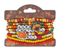 ChungLong0593 Thanksgiving Beaded Bracelet Set for Women, Fall Turkey Pumpkin Charm Stackable Stretch Bracelets, GOBBLE GRATEFUL FALL Letter Bracelet Thanksgiving Jewelry Gift, One Size, Alloy, no