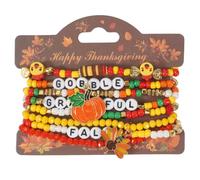 ChungLong0593 Thanksgiving Beaded Bracelet Set for Women, Fall Turkey Pumpkin Charm Stackable Stretch Bracelets, GOBBLE GRATEFUL FALL Letter Bracelet Thanksgiving Jewelry Gift, One Size, Alloy, no