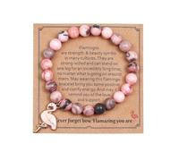 ChungLong0593 Women's Flamingo Charm Bracelet - Handmade Natural Stone Beaded Jewelry with Inspirational Message Card Never Forget How Flamazing You are Flamingo Bracelet Gifts, M, Stone, no gemstone