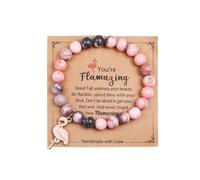 ChungLong0593 Women's Flamingo Charm Bracelet - Handmade Natural Stone Beaded Jewelry with Inspirational Message Card Never Forget How Flamazing You are Flamingo Bracelet Gifts, M, Stone, no gemstone