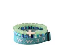 ChungLong0593 WWJD What Would Jesus Do Christian Stackable Bracelet Set for Women Men, Inspirational Faith Cross Beaded Elastic Wristbands, Religious Bible Verse Jewelry Gift for Church, One Size