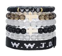 ChungLong0593 WWJD What Would Jesus Do Christian Stackable Bracelet Set for Women Men, Inspirational Faith Cross Beaded Elastic Wristbands, Religious Bible Verse Jewelry Gift for Church, One Size