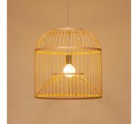 CHUNGYANG 12.6” Boho Bamboo Chandelier, Hand Woven Bamboo Art Pendant Light Fixture, 1-head Farmhouse Hanging Lamp, Ceiling Lighting Fixtures For Kitchen Island, Bedroom, Living Room, Entryway, Foyer