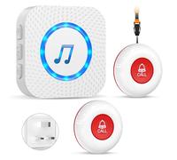 ChunHee Call Bell for Elderly, Panic Button Alarm, Emergency Caregiver Pager, Home Alarm Systems/Nurse Alert System for Patient 500Ft/150m with 1*UK Plug-in Receiver & 2*Waterproof Transmitters