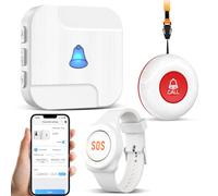 ChunHee Personal Fall Alarm for Elderly Linked to Phone, IP55 Elderly Alarm Call Button with 1 UK Plug Receiver
