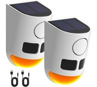 ChunHee Solar Motion Sensor Alarm Outdoor 4 Working Mode Dog Barking Motion Activated Alarm 129dB Loud Sound Noise Maker IP65 Waterproof Motion Detector with Strobe Light for Yard Farm Garden 2 Pack