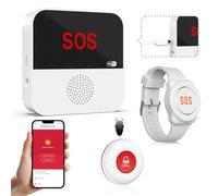 ChunHee WiFi Smart Wireless Caregiver Pager Panic Button Linked To Phone,Personal Alarms For Elderly Only Support 2.4GHz WiFi(White 2-1(Not Rechargeable))