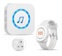ChunHee Wireless Personal Alarms for Elderly- Caregiver Pager Emergency Call Bell Button Alarm System 150ft/45m with 1 UK Plug Receiver & 1 Wrist Button
