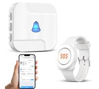 ChunHee Wireless Personal Fall Alarm for Elderly Linked to Phone, IP55 Elderly Alarm Call Button with 1 UK Plug Receiver, Support 2.4GHz WiFi (TY02 1-1)