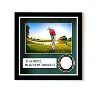 CHUNHUI Golf Ball Display Case, Holder, Shadow Box, Stand, Wall Mounted with 4x6 Photo Frame, Black Wood Frame & Glass, 8.8"H x 8.8"W x 2.5"D