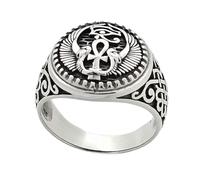 Chunky 925 Sterling Silver Ancient Egypt Eye Ring for Men - Featuring Wings Cross Design Details (W)