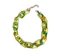 Chunky Acrylic Colour Necklace Two-tone Painted Necklace Tortoise Shell Oval Link Chain Choker Necklace for Women Men green