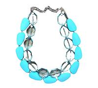 Chunky Acrylic Jewel Cluster Floating Bubble Statement Necklace,Blue Transparent Double Layer Teardrop Dangle Layered Bib Collar blue