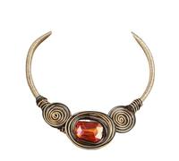 Chunky African Costume Necklace for Women - Colorful Ethnic Boho Bib Collar Choker,Tribal Wire Wrapped Big Stone Crystal Statement Handmade Jewelry, Copper, No Gemstone