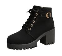 Chunky Ankle Boots for Women Side Zipper Casual Boot Shoes Black