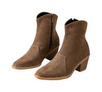 Chunky Ankle Boots for Women Walking Shoes Side Zipper Casual Boot Shoes