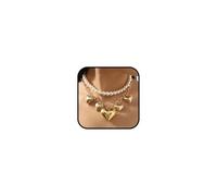 Chunky Big Gold Puffy Heart Charms Necklaces Silver Statement Large Bubble Hearts Shaped Pendant Thick Pearl Chain Choker Necklace Jewelry for Women Trendy, L, Alloy Steel, No Gemstone