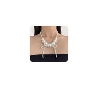Chunky Big Pearl Bow Necklace,Large Pearl Beaded Bowknot Choker Necklace for Women,Vintage Statement Exaggerated Jewelry, L, Alloy Steel, No Gemstone