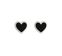 Chunky Black Enamel Heart Studs Earring for Women 925 Sterling Silver Small Cute Vintage Retro Love Heart Shaped Piercing Stud Earring Minimalist Hypoallergenic Cartilage Tragus Jewelry