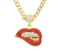 Chunky Bling Iced Out Cuban Link Chain Necklace Choker for Men Women,Large Sparkly Fake Diamond Chain Biting Lips Pendant,Miami Rhinestone Necklace Hip Hop Cool Punk Jewelry, L, Zinc, Cubic Zirconia
