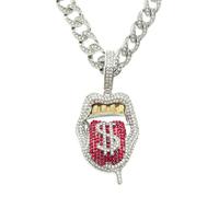 Chunky Bling Iced Out Cuban Link Chain Necklace for Men Women,Large Fake Diamond Chain Sticking Out Choker Tongue Pendant with Dollar Sign,Miami Rhinestone Necklace Hip Hop Cool Punk Jewelry, L