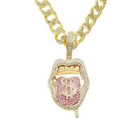 Chunky Bling Iced Out Cuban Link Chain Necklace for Men Women,Large Fake Diamond Chain Sticking Out Choker Tongue Pendant with Dollar Sign,Miami Rhinestone Necklace Hip Hop Cool Punk Jewelry, L