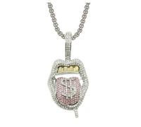 Chunky Bling Iced Out Cuban Link Chain Necklace for Men Women,Large Fake Diamond Chain Sticking Out Choker Tongue Pendant with Dollar Sign,Miami Rhinestone Necklace Hip Hop Cool Punk Jewelry, Cubic