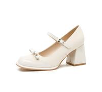 Chunky Block Heel Platform Pumps for Women - 7cm Heel- Perfect for Bridal Occasions, Wedding & Office Events, Club Nights,White,2.5 UK