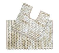 Allure Marl Chunky Bobble Bath Mat & Pedestal Toilet Mat Two Piece Set - Non Slip, Super Soft & Absorbent Marble Effect Bathroom Rugs (Natural)