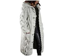 Chunky Cardigans for Women UK Open Front Cable Knit Sweaters Jumpers Knee Length Solid Color Ladies Autumn Winter Loungewear Jacket with Pockets Women's Fashion Grey