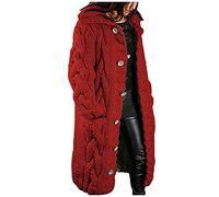 Chunky Cardigans for Women UK Open Front Cable Knit Sweaters Jumpers Knee Length Solid Color Ladies Autumn Winter Loungewear Jacket with Pockets Women's Fashion Wine