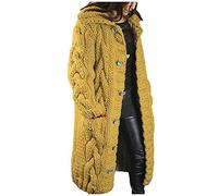 Chunky Cardigans for Women UK Open Front Cable Knit Sweaters Jumpers Knee Length Solid Color Ladies Autumn Winter Loungewear Jacket with Pockets Women's Fashion Yellow