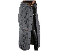 Chunky Cardigans for Women UK Open Front Cable Knit Sweaters Jumpers Knee Length Solid Color Ladies Autumn Winter Loungewear Jacket with Pockets Women's Fashion Darkgray