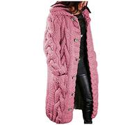 Chunky Cardigans for Women UK Open Front Cable Knit Sweaters Jumpers Knee Length Solid Color Ladies Autumn Winter Loungewear Jacket with Pockets Women's Fashion