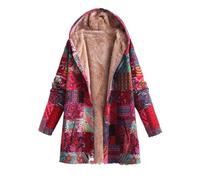 Chunky Cardigans For Women Uk Patchwork Print Fleece Lined Jacket Thermal Lounge Wear Hooded Coat Boho Style Long Sleeve Button Front Ladies Long Cardigan Fleece Winter Outwear XL