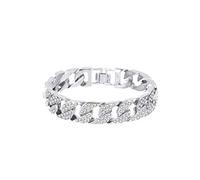 Chunky Chain Bracelet, Wide Rhinestone Bracelet for Women and Men, Gold/Silver/Rose Gold Hip-Hop Streetwear Party Accessory, Alloy Cuff Bangle（Silver）