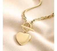 Chunky Chain T-Bar and Heart Gold Pendant Necklace lisa angel Gold One Size
