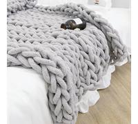 Chunky Chenille Yarn for Blanket, Fluffy Arm Knitting Super Bulky Soft Thick Washable Big Yarn for Hand Knitting Extreme Throw Rugs Pillow, Light Gray