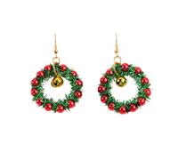 Chunky Christmas Wreath Dangle Earrings for Women Unisex Gold Plated Jingle Bell Drop Dangling Fish Hook Earring Hypoallergenic Lovely Cute Huggie Ball Green Circle Xmas Statement Lightweight Jewelry