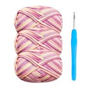 Chunky Cotton Wool Yarn for Beginners - 3x50g Mix-Pink, Amigurumi Yarn with 4mm Crochet Hook, Easy Crochet Starter Kit
