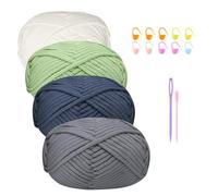 Chunky Cotton Wool Yarn for Crochet Beginners - 4x50g Amigurumi Yarn with Accessories, Easy Crochet Starter Kit Grey Sage Green