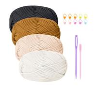 Chunky Cotton Wool Yarn for Crochet Beginners - 4x50g Amigurumi Yarn with Accessories, Easy Crochet Starter Kit Khaki Brown