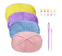 Chunky Cotton Wool Yarn for Crochet Beginners - 4x50g Amigurumi Yarn with Accessories, Easy Crochet Starter Kit Yellow